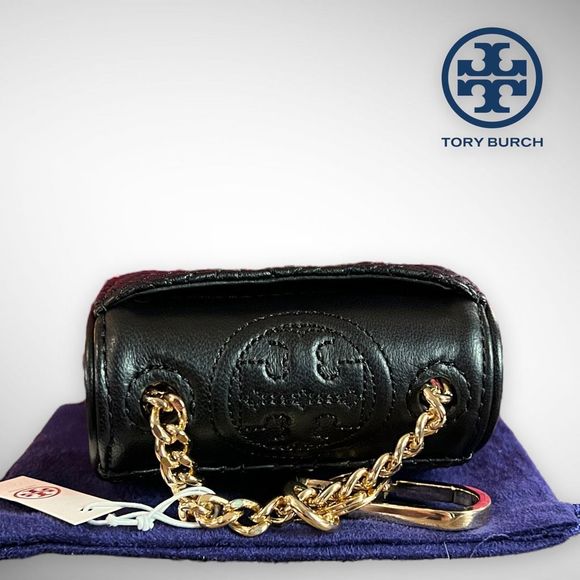 NWT Tory Burch Lil Fleming Key Fob / Bag Charm in Black Napa Leather $115 - Picture 13 of 16